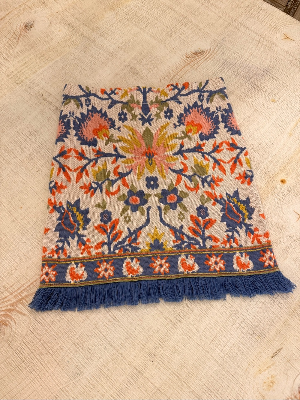 Floral Jacquard Fringe Mini Skirt - Blue/Orange